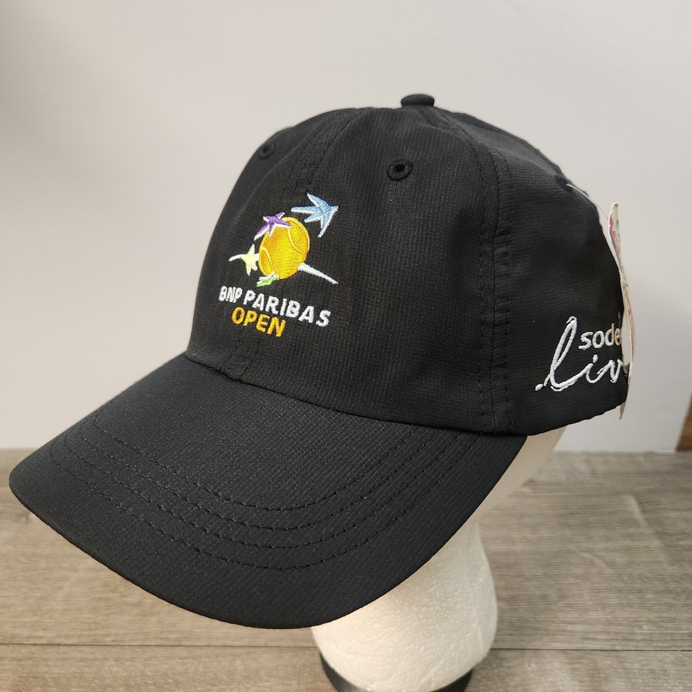 NWT BNP Paribas Open Tennis Tournament Strapback Adjustable Black Cap Hat Sodexo
